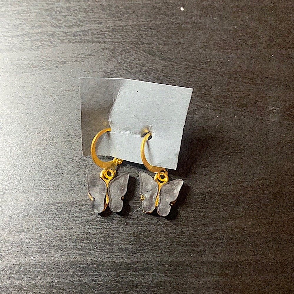 Black butterfly gold earrings